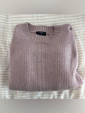Tahari Mauve Cable-Front Knit Pullover